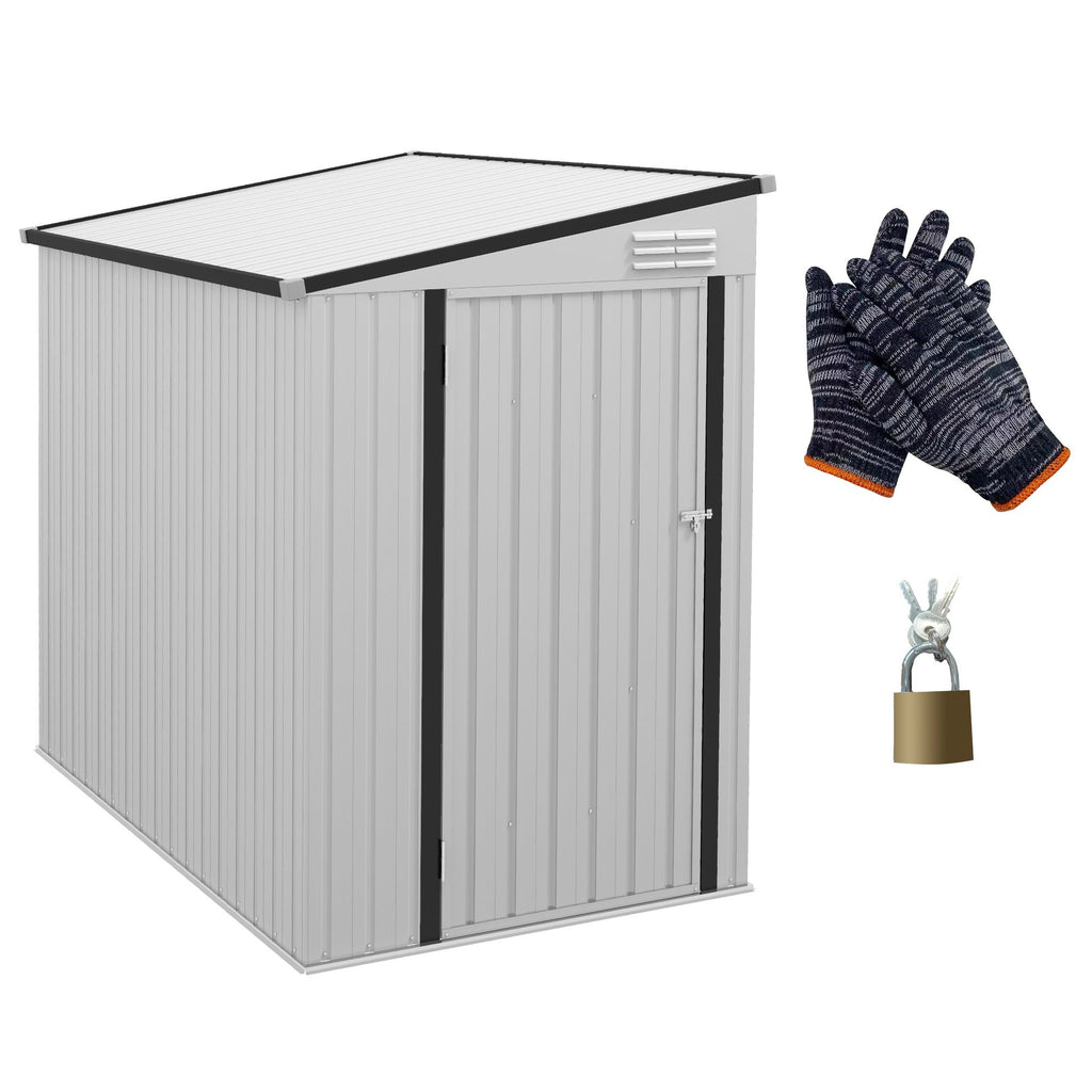 Outdoor Storage Shed 4x6 ft Lean-to Design with Lockable Door and Vents for Garden Tools Patio Lawn White