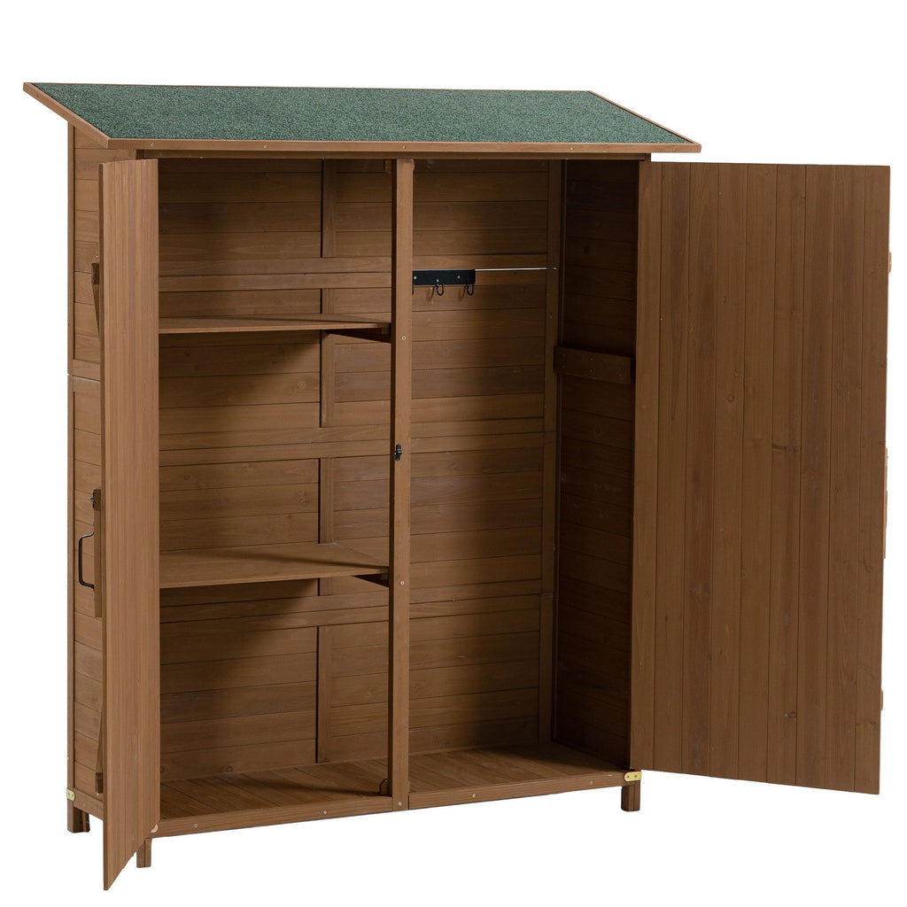 Outdoor Storage Shed with Lockable Door, Wooden Tool Storage Shed with Detachable Shelves and Pitch Roof, Brown
