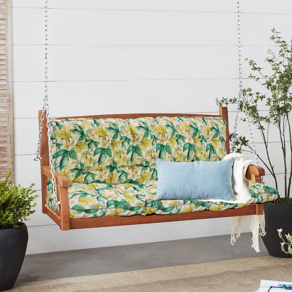 Outdoor Swing Cushions 63 Inch, Waterproof 4" Thick Porch Swing Cushion Replacement with Backrest and Ties, Comfortable 2-3 Seat Pation Swing Pad for Backyard, Garden, Lawn, Outdoor Furnitureclover