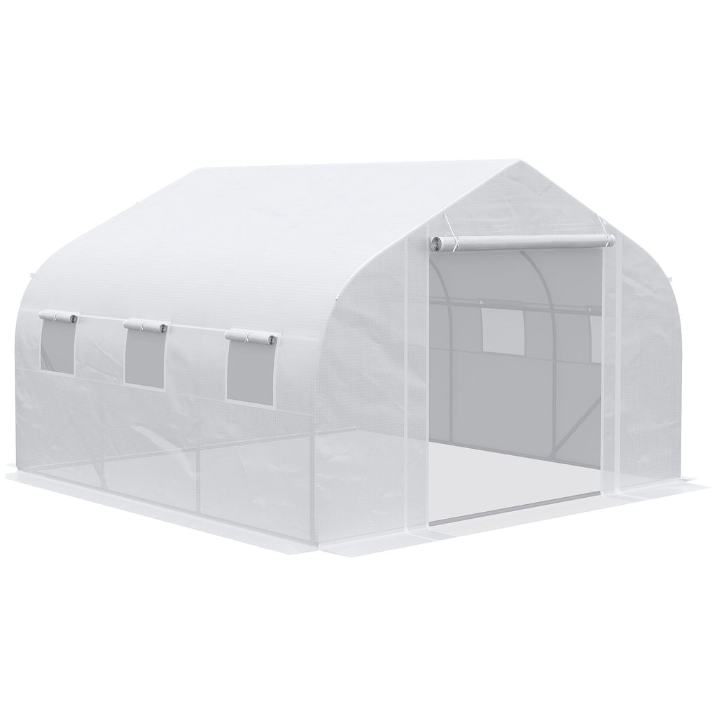 Outdoor Walk-In Tunnel Greenhouse 12x10 ft with Roll-up Windows Zippered Door White PE Cover for Garden