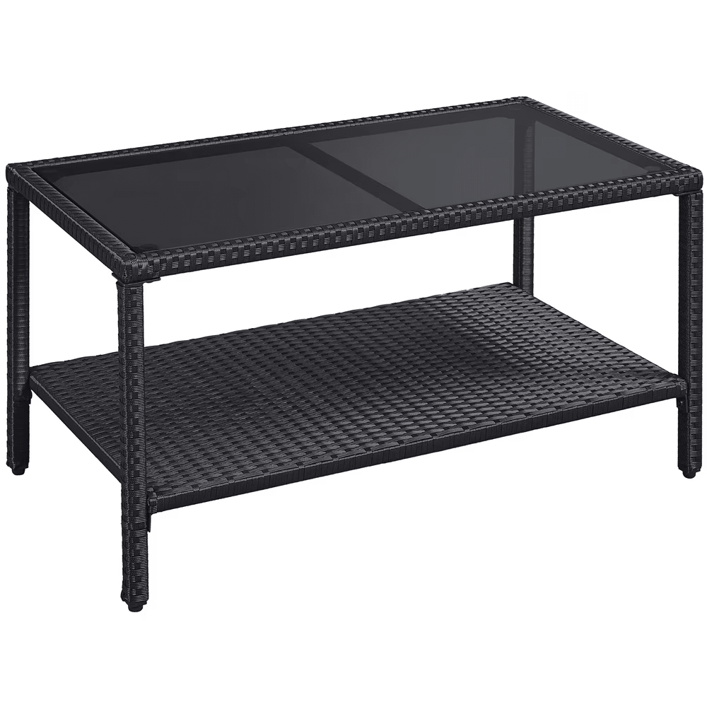 Outdoor Wicker Coffee Table with Storage Shelf, Black
