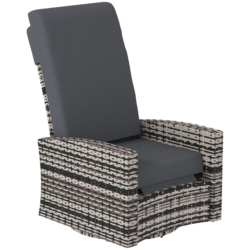 Outdoor Wicker Swivel Recliner Chair, Lifting Footrest, 360° Rotating Basic, Water-resistant Cushions, Gray