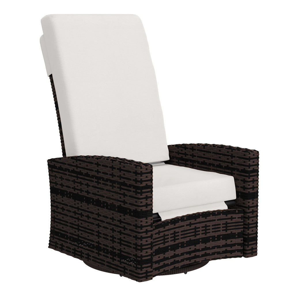 Outdoor Wicker Swivel Recliner Chair, Lifting Footrest, 360° Rotating Basic, Water-resistant Cushions, Khaki