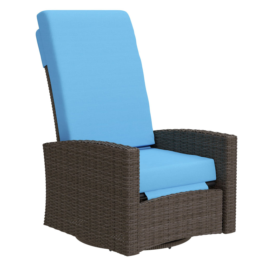 Outdoor Wicker Swivel Recliner Chair, Lifting Footrest, 360° Rotating Basic, Water-resistant Cushions, Sky Blue
