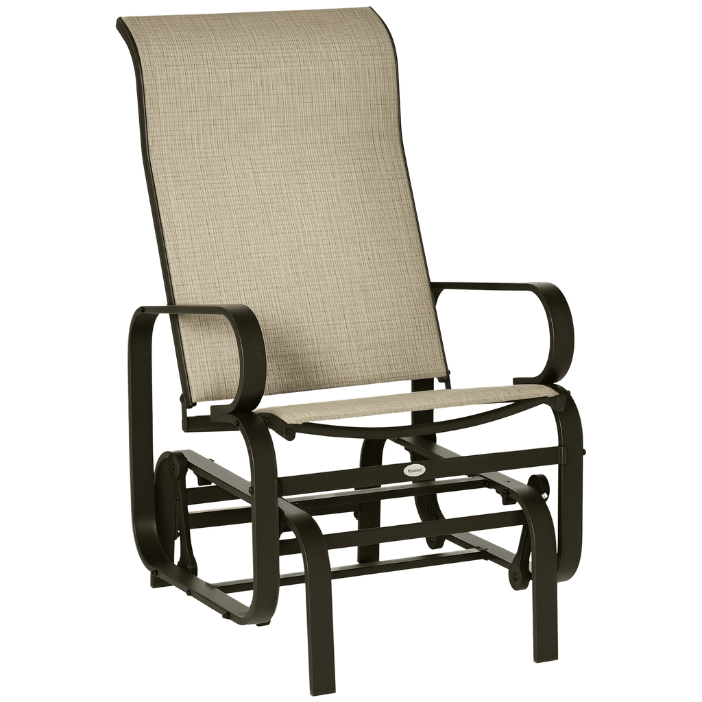 1-Person Outdoor Glider Swing, Single Rocker, Lightweight Metal, Mesh Fabric, 352lbs Capacity, Tan/Brown