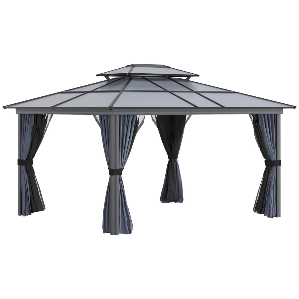 Outsunny 10' x 12' Hardtop Gazebo Canopy with Polycarbonate Roof, Aluminum Frame, Permanent Pavilion Outdoor Gazebo with Netting, for Patio, Garden, Backyard, Deck, Lawn, Black