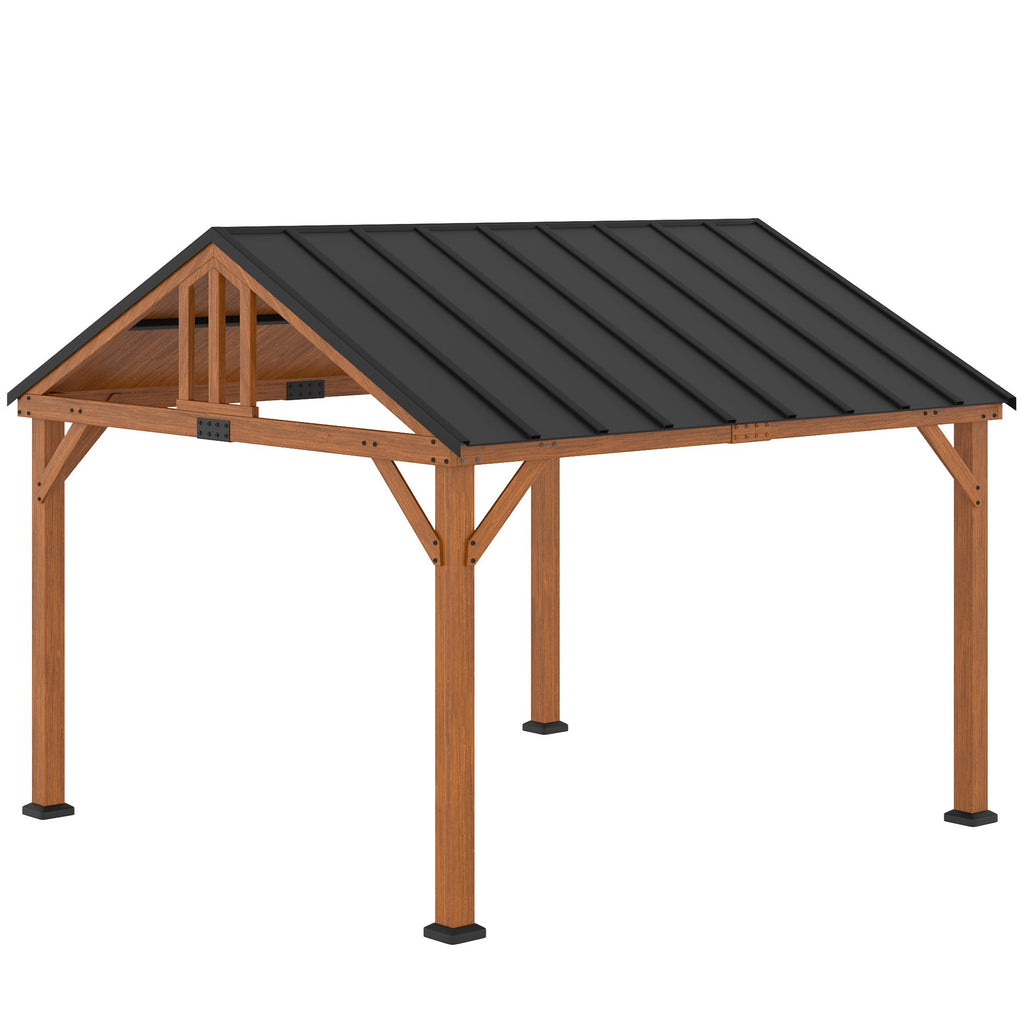 OutsunnyÂ 11' x 12' HardtopÂ GazeboÂ withÂ WoodenÂ Frame and Waterproof Asphalt Roof, Permanent Pavilion Gazebo Canopy, for Garden, Patio, Backyard, Deck, Porch, Brown