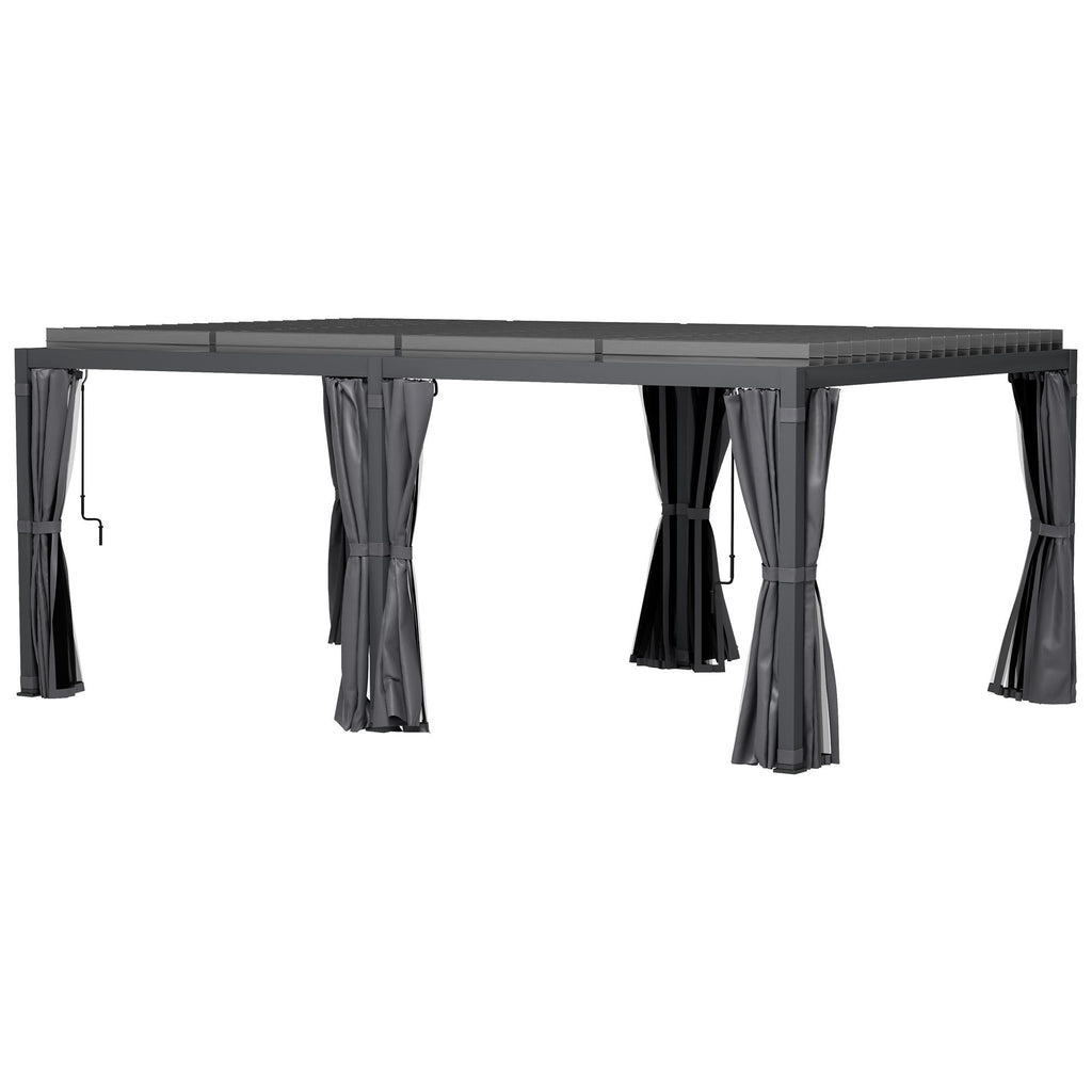 Outsunny 12' x 19' Aluminum Pergola with Adjustable Louvered, Outdoor Pergola with Curtains and Netting, Dark Gray