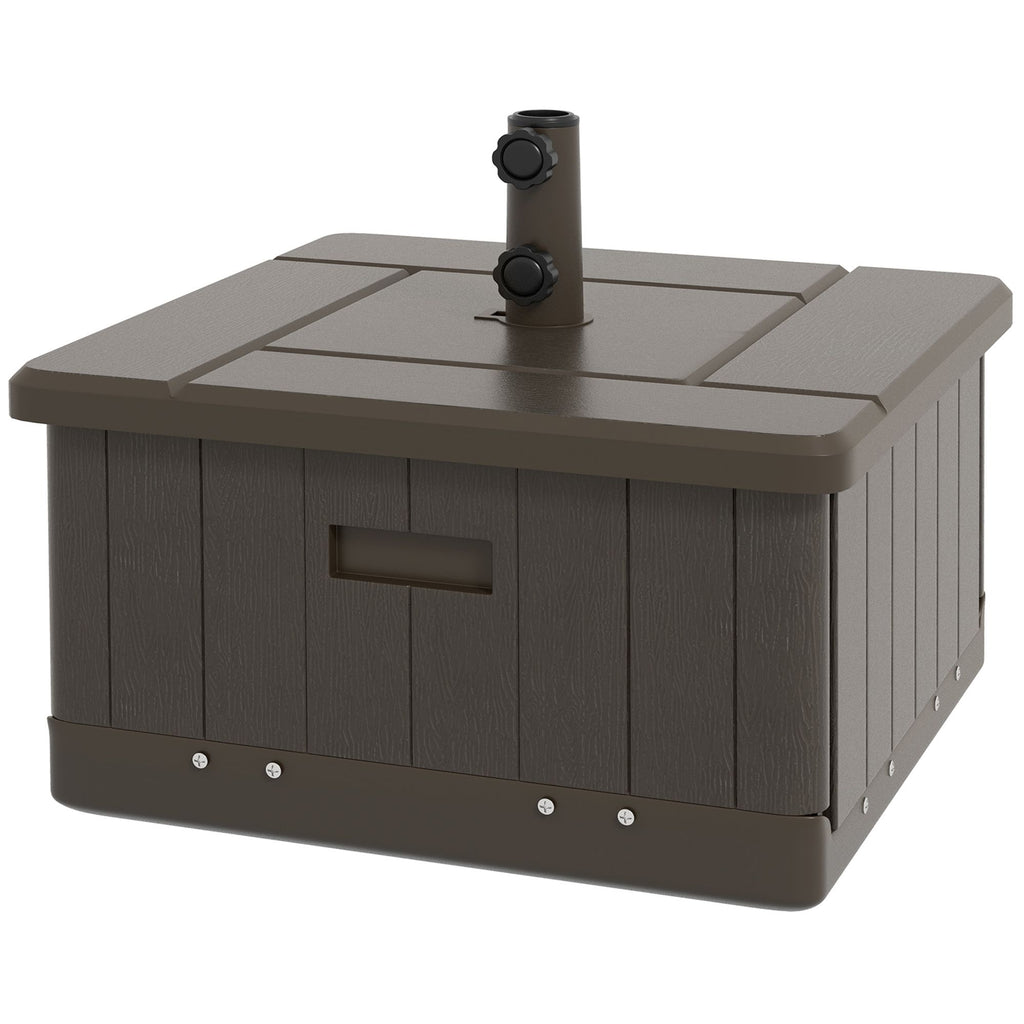 3-in-1 Outdoor Umbrella Base with Wheels and Handles, End Table, Flower Box Planter with Hole, 175 lbs. Capacity, Brown