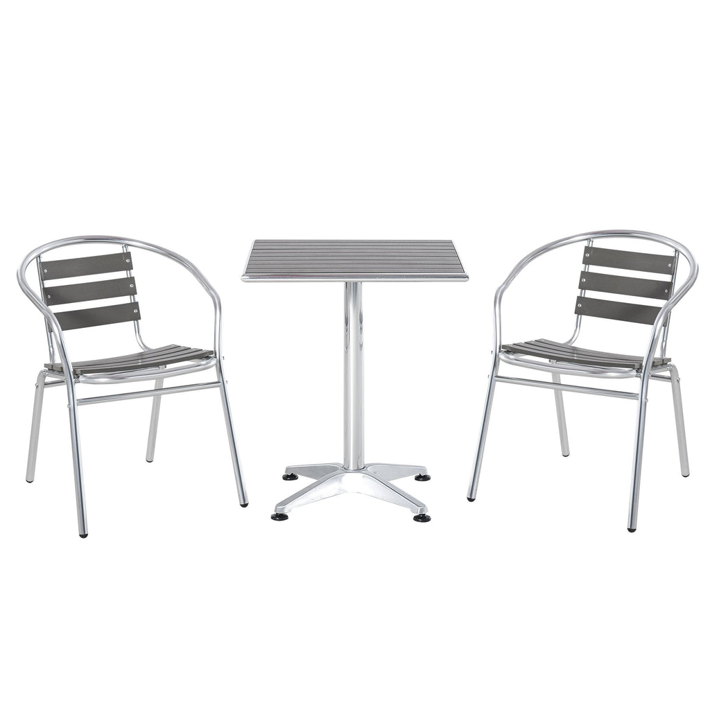 Outsunny 3-Piece Outdoor Patio Bistro Table Set with Aluminum Frame, Woodgrain-Style Tabletop & Draining Slat Design