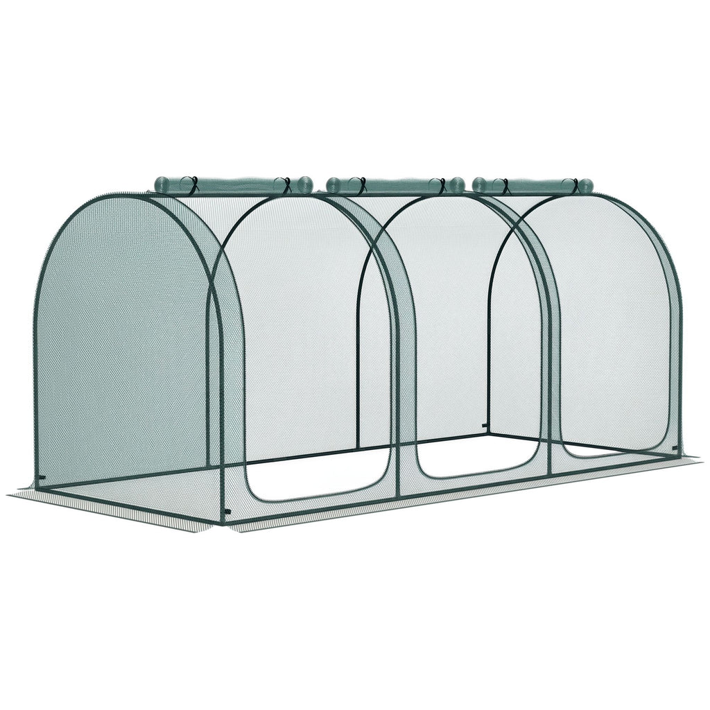 9' x 4' Crop Cage, Plant Protection Tent with Three Zippered Doors, Storage Bag and 4 Ground Stakes, for Garden, Yard, Lawn, Green