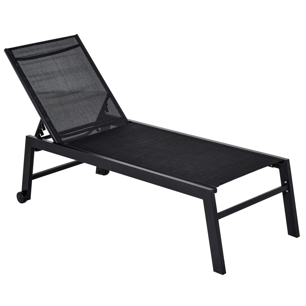 Chaise Lounge Chair Black with Wheels Adjustable Backrest Breathable for Sunbathing Patio