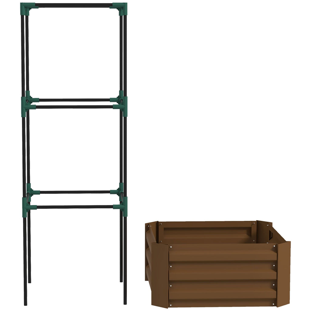 Galvanized Planter Box, 24" x 24" x 11.75" Raised Garden Bed with Tomato Cage for Climbing Vines, Brown