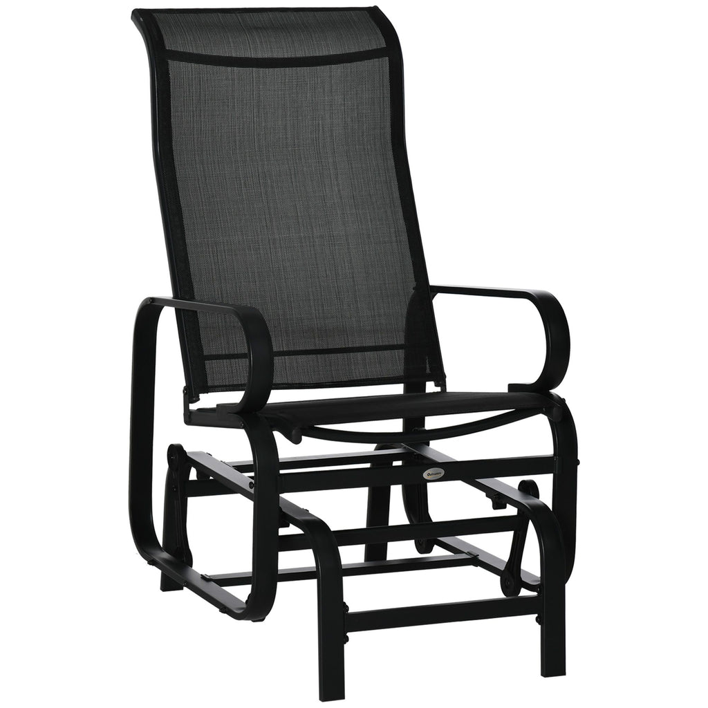 Gliding Relaxation: Lightweight Black Outdoor Glider Rocker with Smooth Rocking Arms