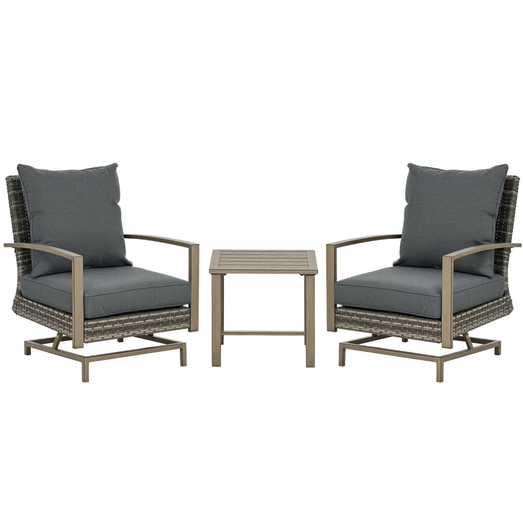 Outsunny Patio Bistro Set, Porch Furniture with Soft Cushions and Rocking Function for Yard, Lawn, Porch, Dark Gray