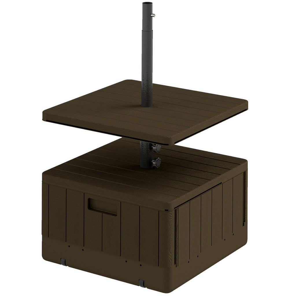 Outsunny Patio Umbrella Base with Table Tray, Heavy Duty Weighted Umbrella Standï¼Œ Wheels Handles, 176lbsï¼ŒStand Filling, Brown