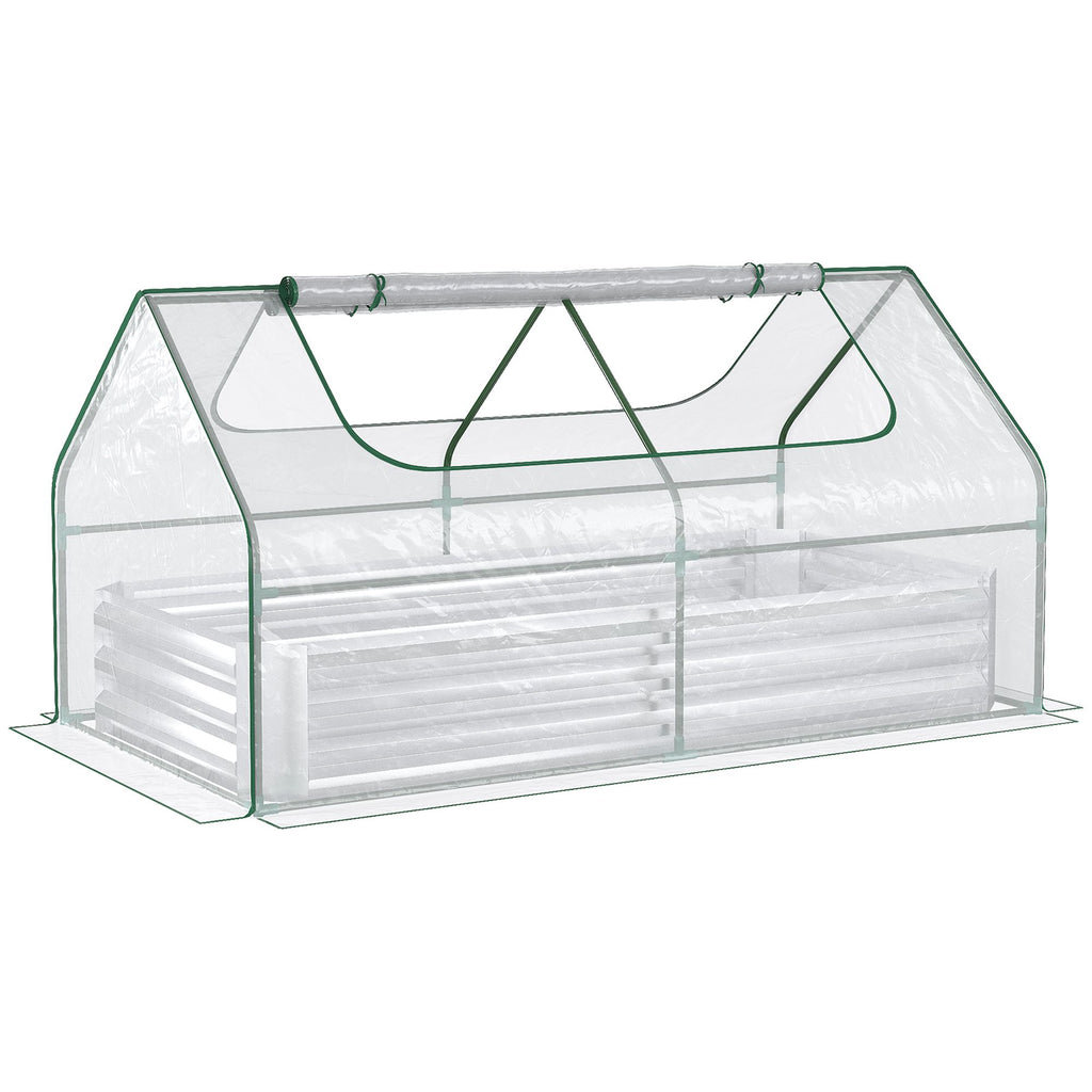 Raised Garden Bed 6x3 ft with Greenhouse Cover & Roll-Up Windows for Vegetables Silver