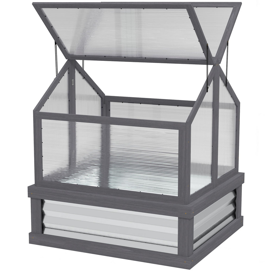 Raised Garden Flower Bed Kit with Greenhouse, Wooden Cold Frame Planter, 35.5" x 31.5" x 36", Gray