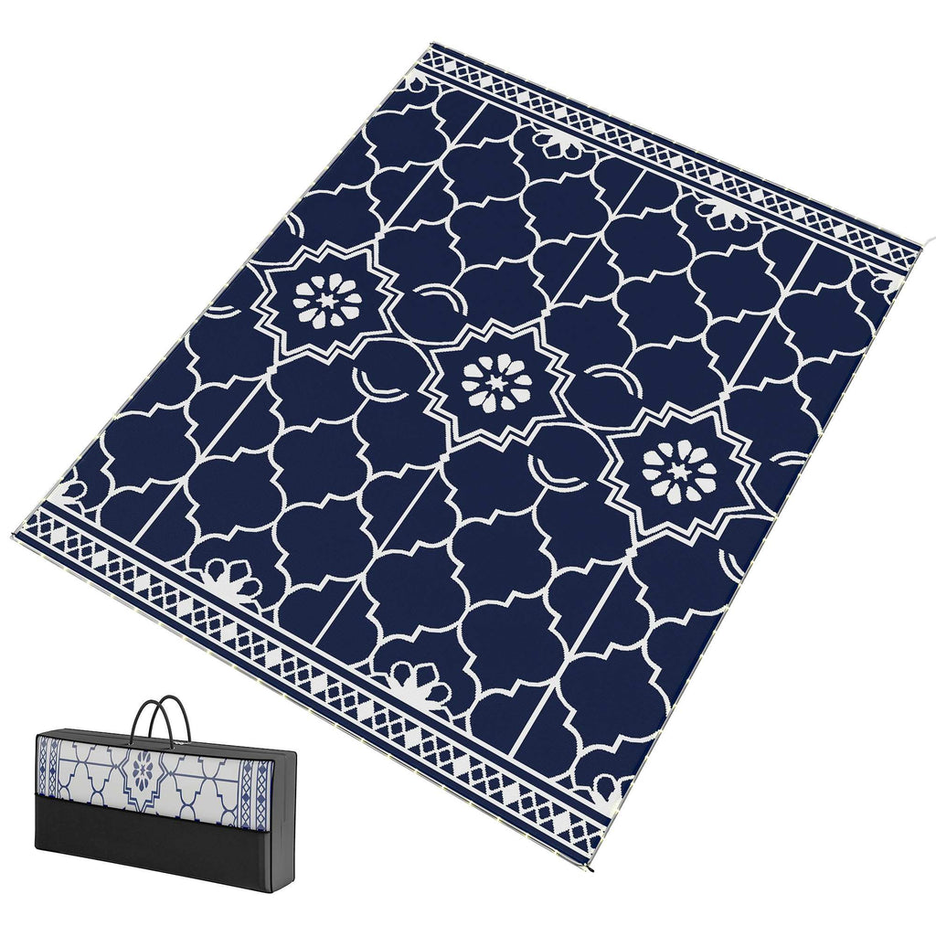 Outsunny Reversible Outdoor Rug Carpet with LED Lights, 10' x 8' PP Straw Rug with Carry Bag and Ground Stakes