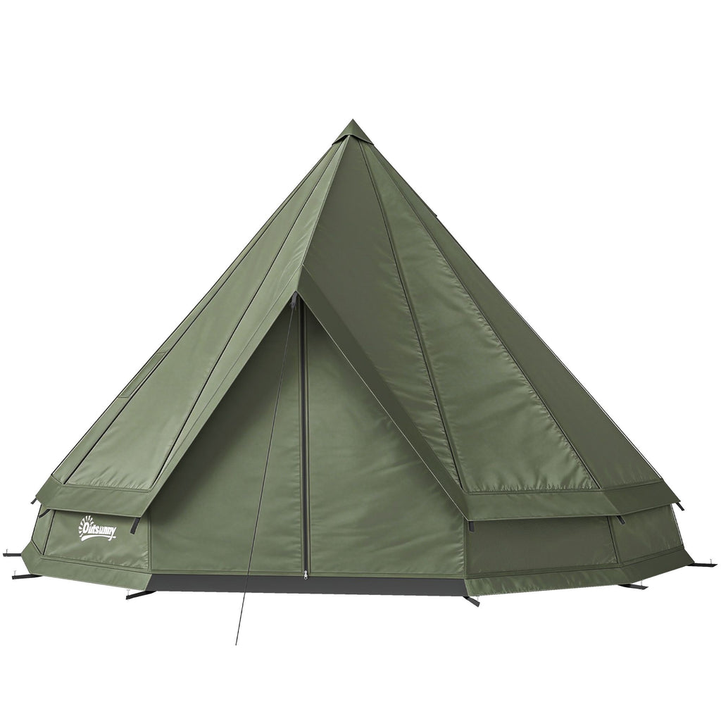 Outsunny Teepee Tent Waterproof Camping Tent with Stove Jack for 4-6 People for Outdoor Camping Hiking Army Green