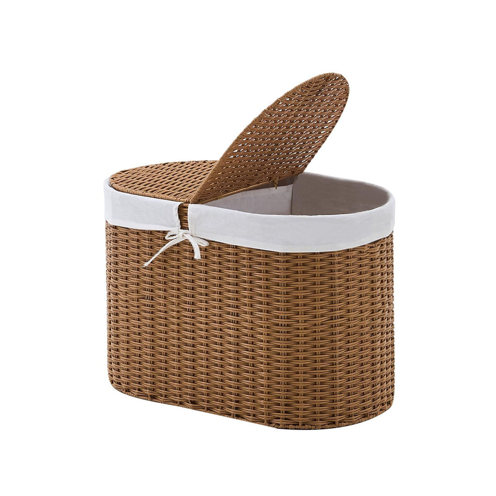 Oval Laundry Hamper with Lid, Handwoven Natural Laundry Hamper