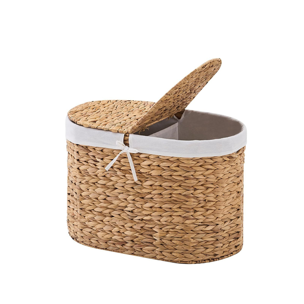 Oval Laundry Hamper with Lid, Woven Natural Water Hyacinth Laundry Hamper