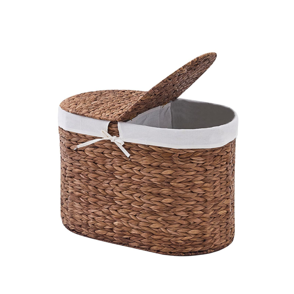 Oval Laundry Hamper with Lid, Woven Natural Water Hyacinth Laundry Hamper