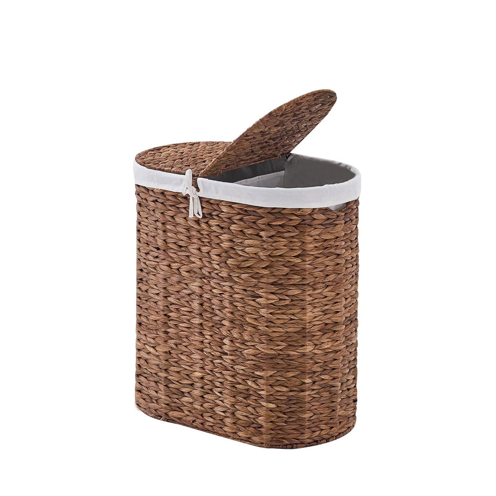 Oval Laundry Hamper with Lid, Woven Natural Water Hyacinth Laundry Hamper