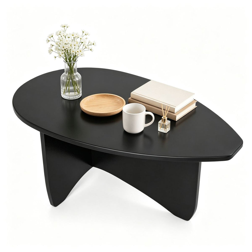 Oval Modern Coffee Table, Engineered Wood Low Accent Table with TShaped Arched Base, Capacity EasyAssembly Living Room Tea Table for Lounge Office-Black