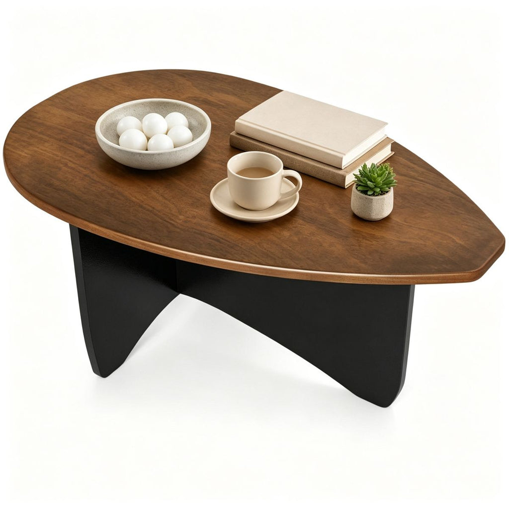 Oval Modern Coffee Table, Engineered Wood Low Accent Table with TShaped Arched Base, Capacity EasyAssembly Living Room Tea Table for Lounge Office-Walnut