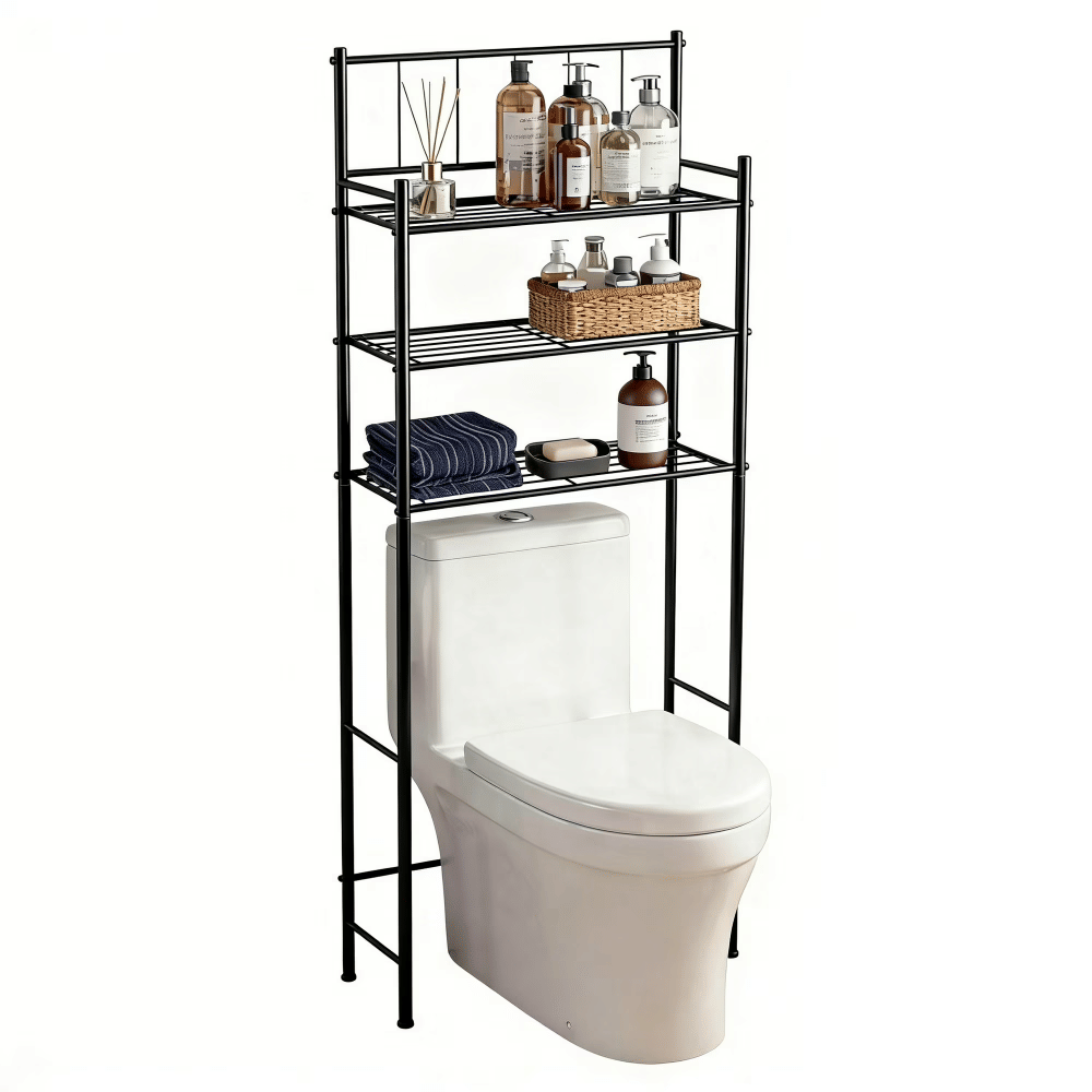 Over the Toilet Storage, 3-Tier Over Toilet Storage Rack for Bathroom, Metal Bathroom Organizer Shelves Over Toilet, Black (Shipment from Walmart)