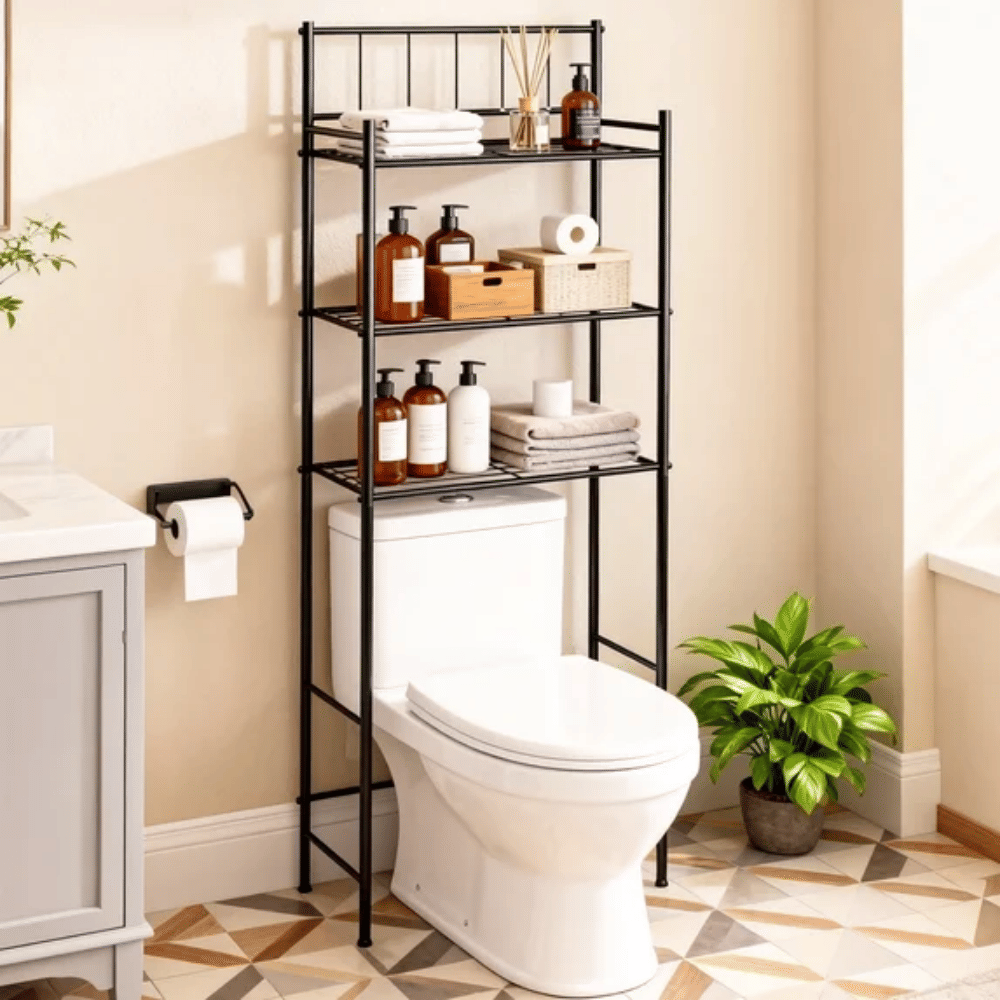 Over the Toilet Storage, 3-Tier Over Toilet Storage Rack for Bathroom, Metal Bathroom Organizer Shelves Over Toilet, Black