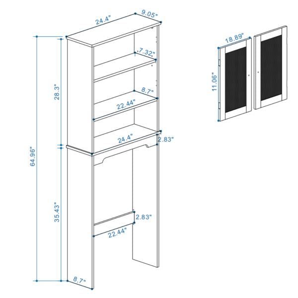Over The Toilet Storage Cabinet, Bathroom Shelves Over Toilet with 2 Rattan Doors&Adjustable Shelves&Open Storage Shelf-Natural Wood