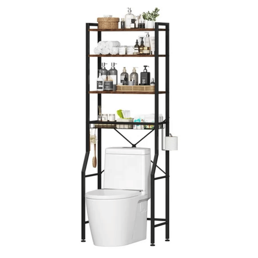 Over Toilet Bathroom Organizer, 4-Tier Adjustable Storage Rack, Space-Saving Shelf for Tight Areas, Brown (Shipment from Walmart)
