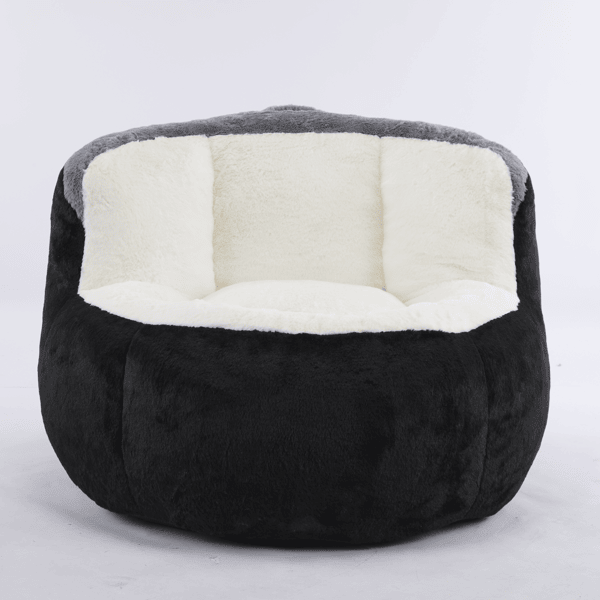 Oversized Bean Bag Chairs,Multicolor Faux Fur Couch Filled with Shredded Sponge,Large Lounger Sofa For Living Room,No Assembly Required , Black+White+Grey
