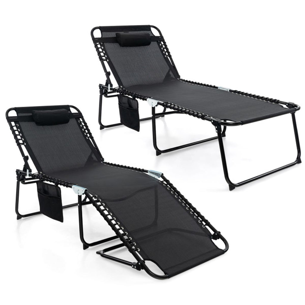 Oversized Patio Chaise Lounge, 27" Wide 4-Position Adjustable Backrest Folding Tanning Chair-Black