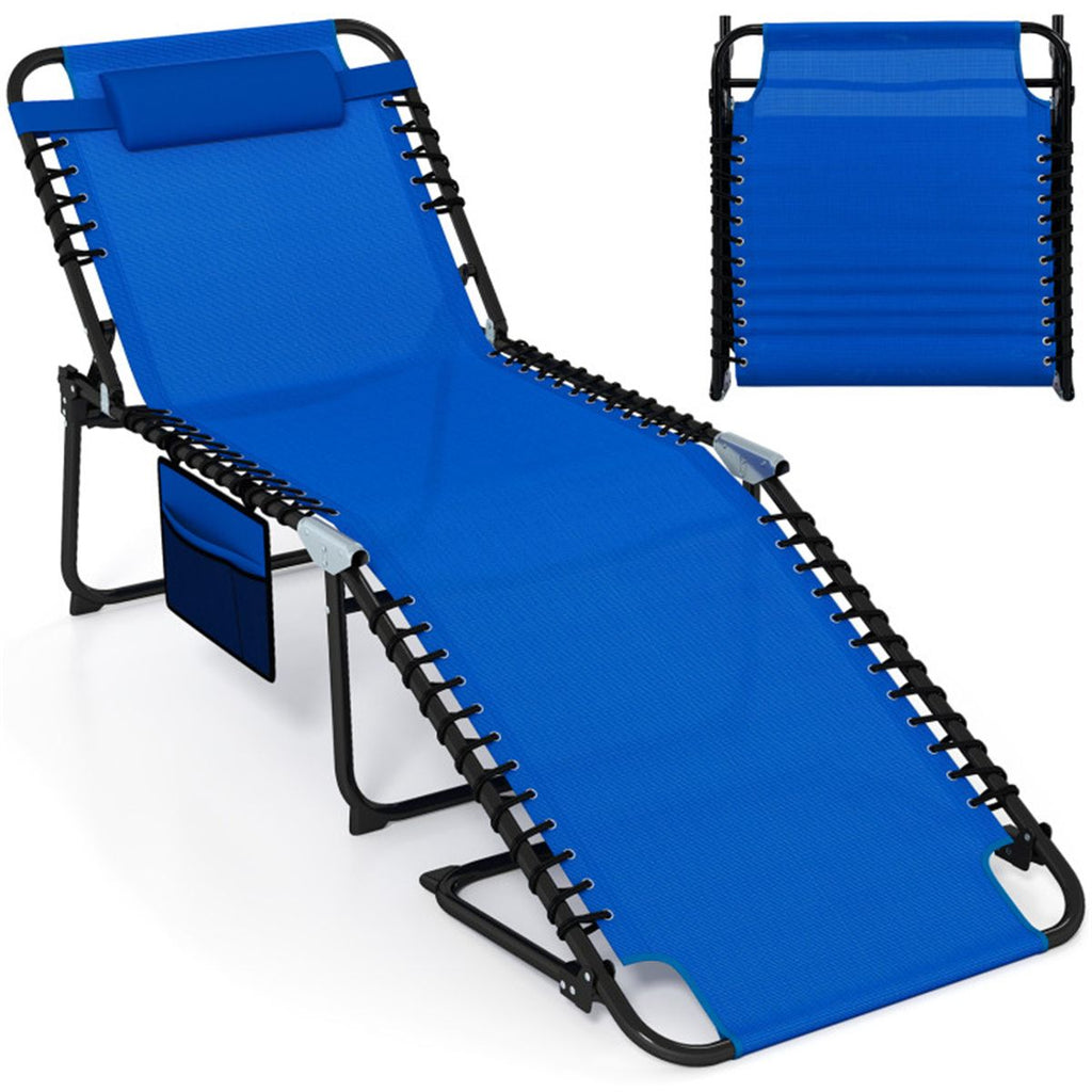 Oversized Patio Chaise Lounge, 27" Wide 4-Position Adjustable Backrest Folding Tanning Chair-Navy