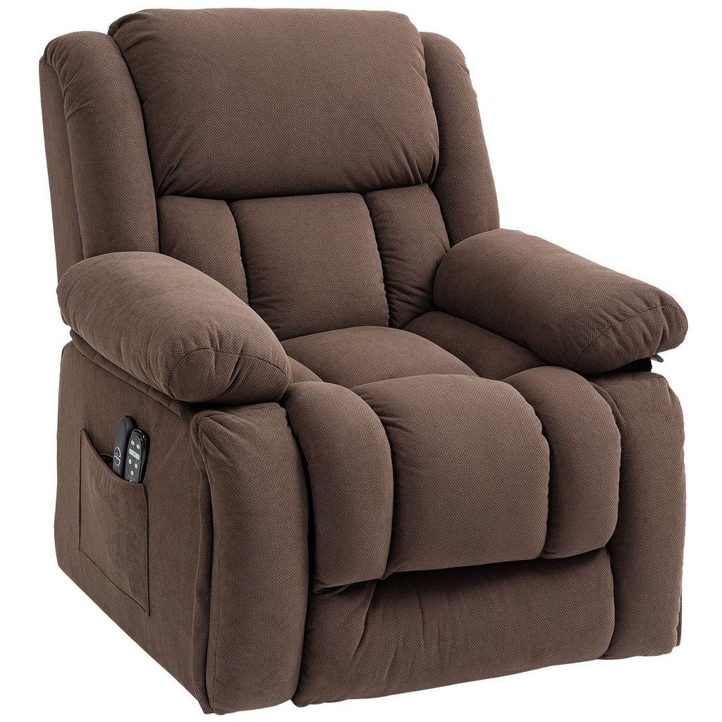 Overstuffed Power Lift Recliner Chair with Vibration Massage and Heat, Side Pockets, Pocket Spring, for Adults, Brown