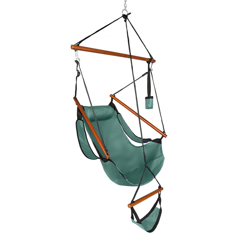 Oxford Cloth Hardwood With Cup Holder Wooden Stick Perforated 100kg Seaside Courtyard Oxford Cloth Hanging Chair Green