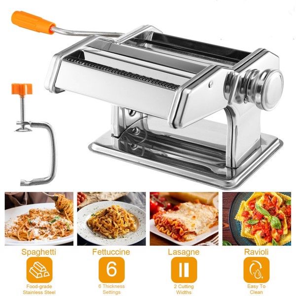 Pasta Maker Machine, 180 Roller Pasta Maker, 9 Adjustable Thickness Settings 2-in-1 Noodles Maker with Rollers and Cutter, Perfect for Spaghetti, Fettuccini, Lasagna or Dumpling Skin Silver