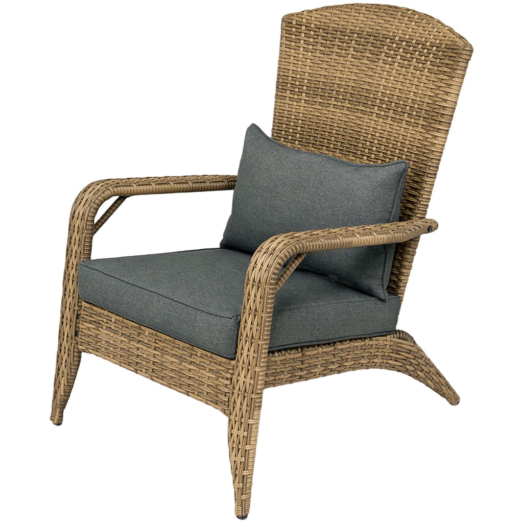 Patio Adirondack Chair with Rattan Wicker, Soft Cushions, Tall Curved Backrest for Deck or Garden, Charcoal Gray