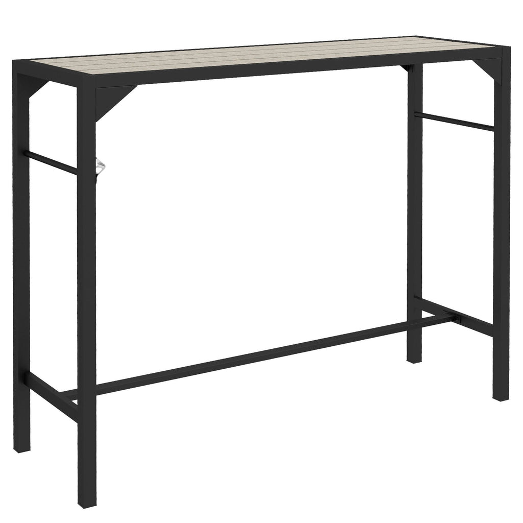 Patio Bar Table: Bar Height with Built-In Bottle Opener, Wood Grain Plastic Top, 47.25" x 15" x 39", for Social Gatherings|
