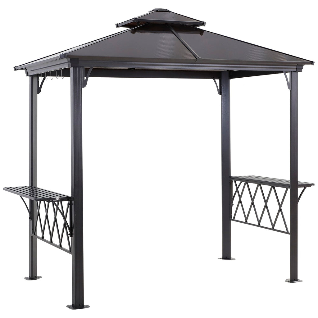 Patio BBQ Canopy Gazebo 8.3ft with Shelves Hooks for Utensils Black Coffee