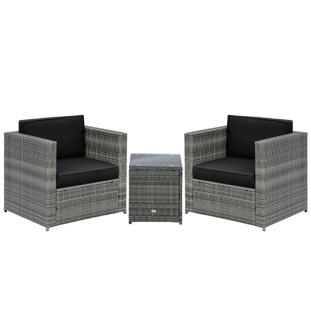 Patio Bistro Set Outdoor PE Rattan Wicker Furniture with Washable Cushion Coffee Table Conversation Sofa Set Black Black