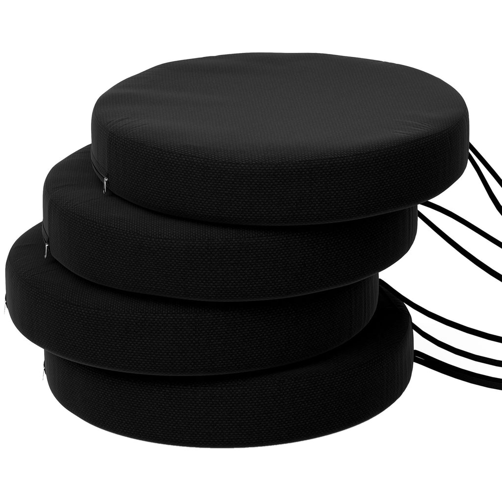 Patio Chair Cushions Set of 4 Round Seat Cushions for Dining Bistro Chairs Machine Washable, 15" x 15" x 3", Black