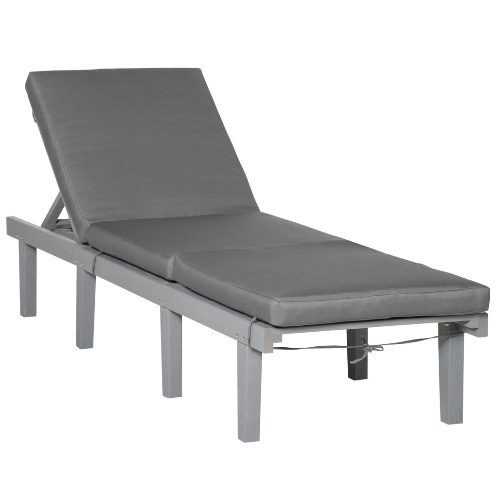 Patio Chaise Lounge Chair, Outdoor Recliner, 4-Position Adjustable Backrest, Cushion, Grey, Deck Beach Lawn Sunbathing