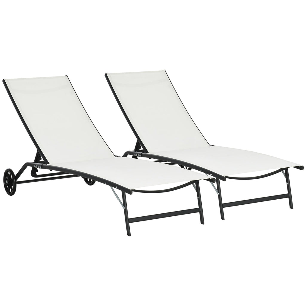 Patio Chaise Lounge Chair Set , 2 Piece Outdoor Recliner with Wheels, 5 Level Adjustable Backrest for Garden, Deck & Poolside