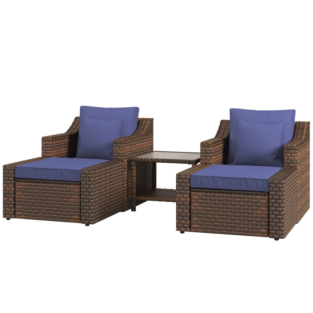 Patio Conversation Set 5-Piece Blue Wicker with Chairs Coffee Table Accent Pillows Outdoor Seating