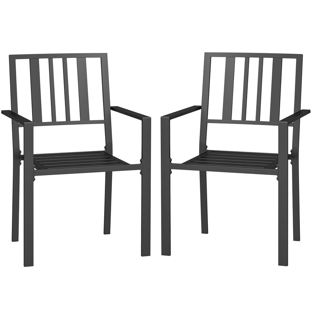 Patio Dining Chairs Black with Metal Slatted Design for Outdoor Dining Elegance|