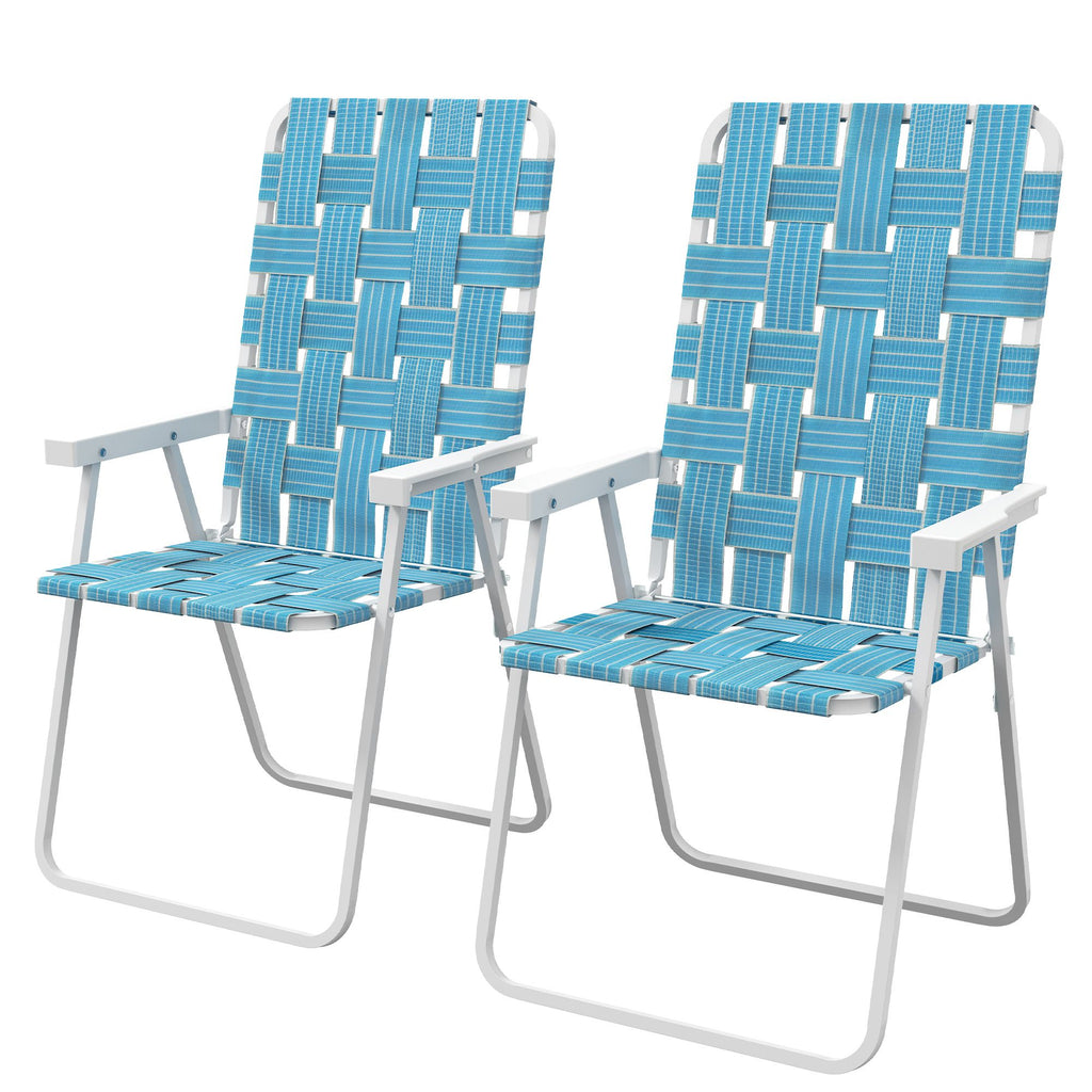 Patio Folding Chairs Set of 2 Blue with Armrests Classic Outdoor Camping Portable Lawn Chairs for Comfort